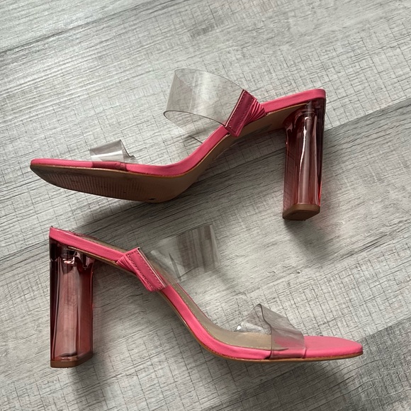 SCHUTZ Ariella Acrylic Heels Pink Clear-Strap Block Heel Sandals Size 8 - Picture 9 of 15